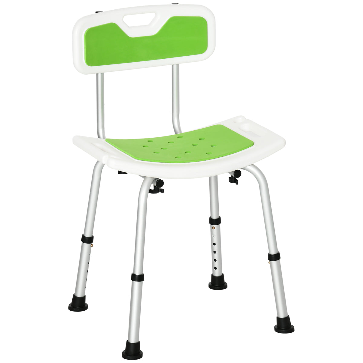 Kozy Shower Stool with Backrest, Height Adjustable Shower Chair with Anti-slip Foot Pads, Shower Head Holder, Green