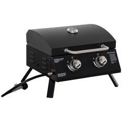 Kozy 2 Burner Gas BBQ Grill Outdoor Portable Folding Tabletop Barbecue w/ Lid, Thermometer, Carbon Steel, Black