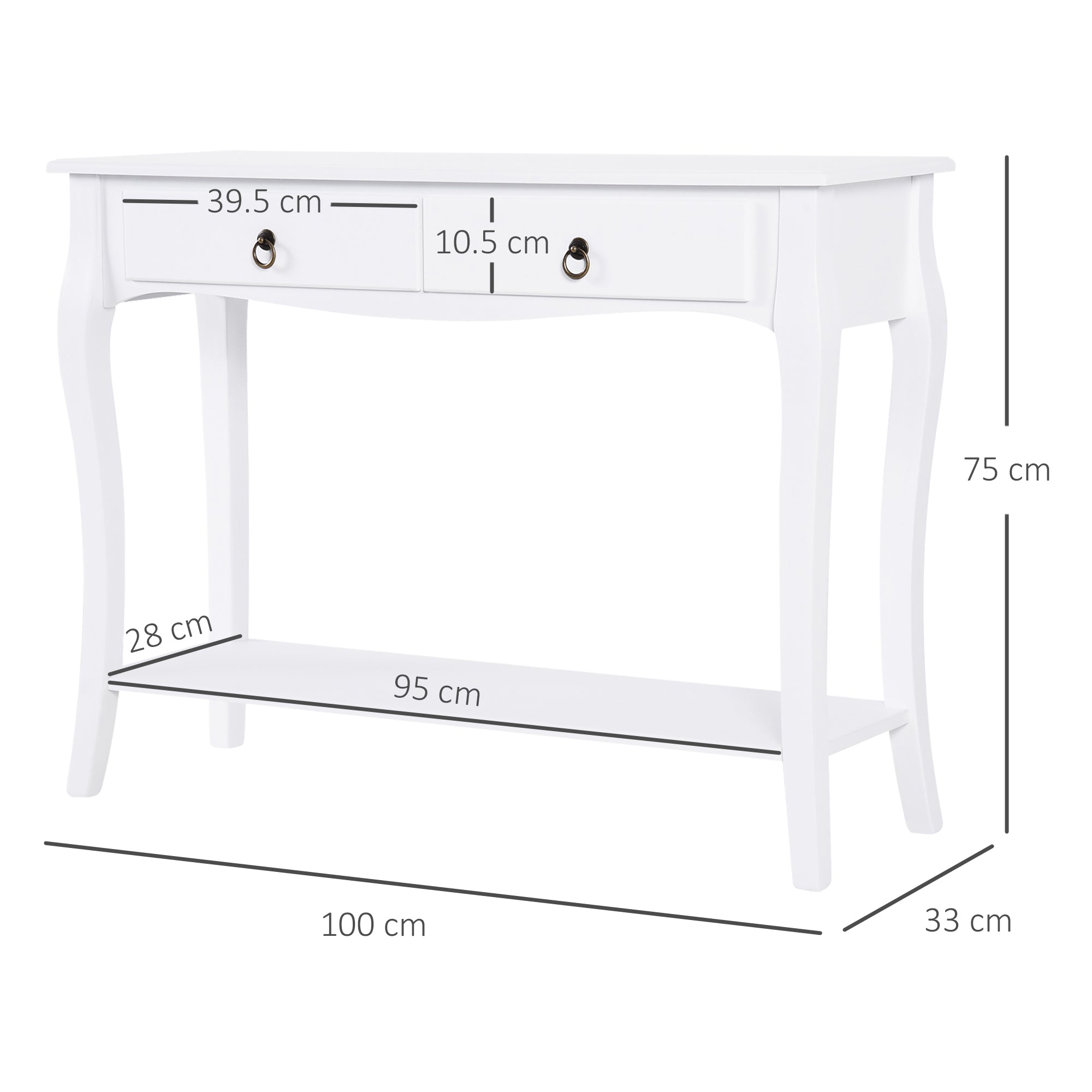 HOMCOM Modern Console Table, Sofa Side Desk with Storage Shelves & Drawers, for Living Room Entryway, Ivory White