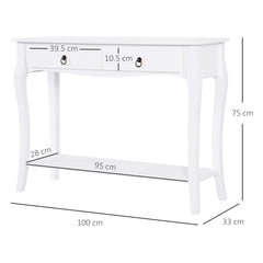 HOMCOM Modern Console Table, Sofa Side Desk with Storage Shelves & Drawers, for Living Room Entryway, Ivory White