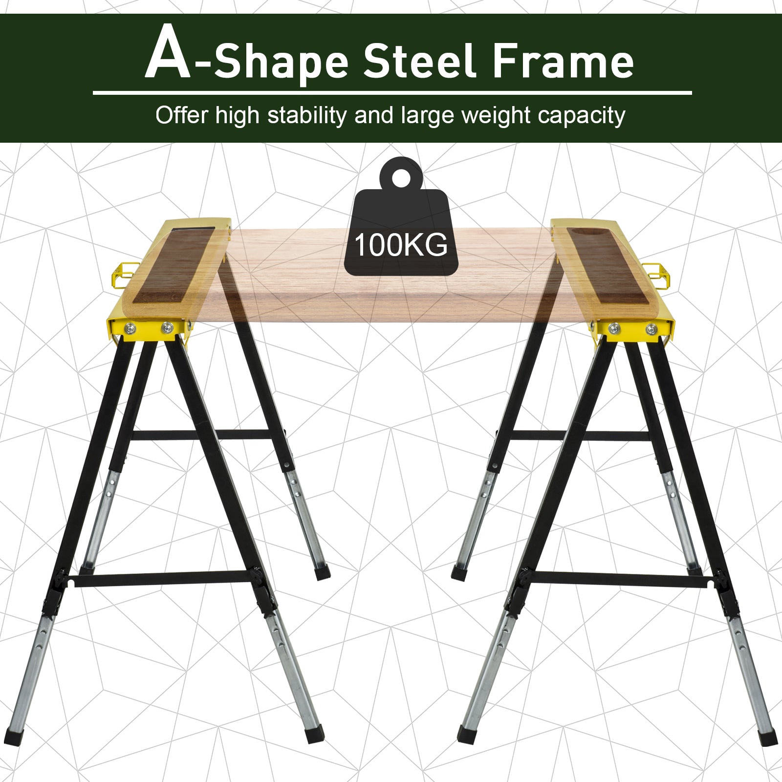 Kozy 2PCS Saw Horse Twin Pack Folding Workbench Adjustable Metal Trestle Stands with Non-slip EVA Surface for Sawing Work Max Load 100kg