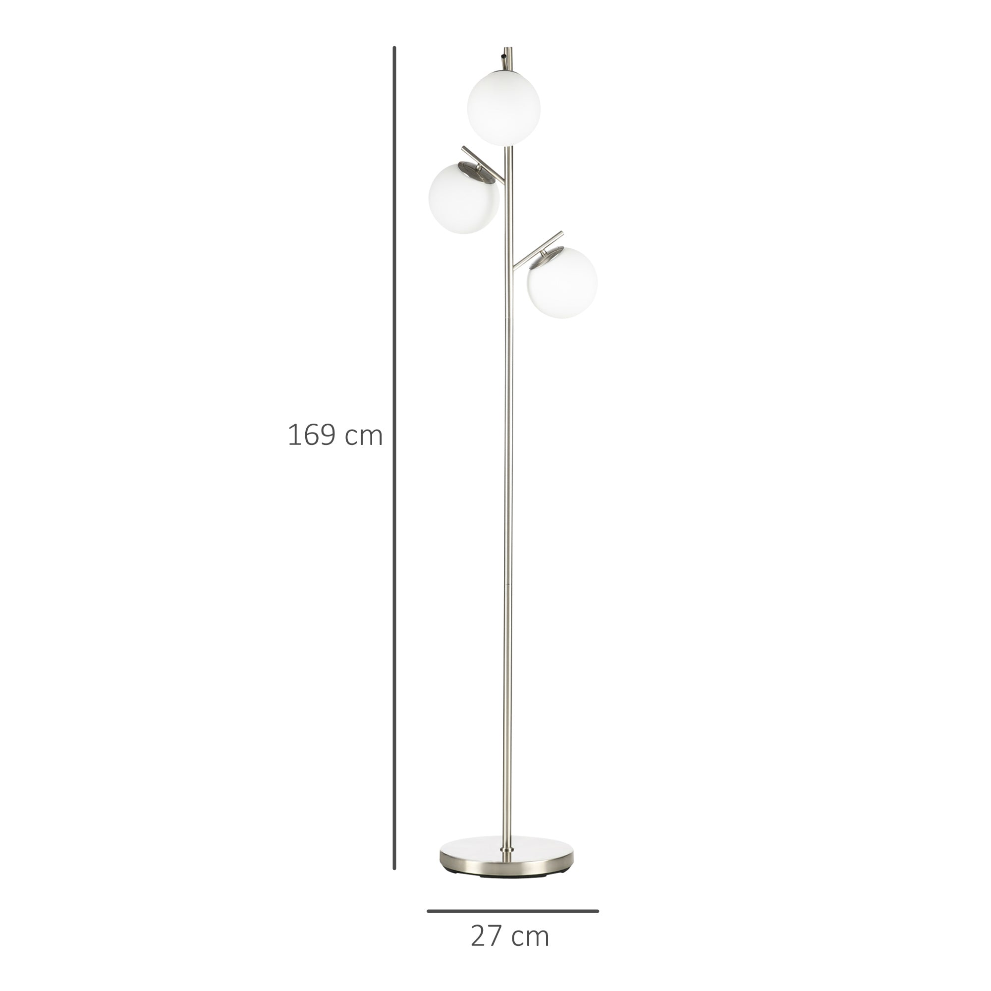 Kozy 3-Light Tree Floor Lamps for Living Room, Modern Standing Lamp for Bedroom with Globe Lampshade, Steel Base, Bulb not Included, Silver Tone