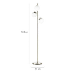Kozy 3-Light Tree Floor Lamps for Living Room, Modern Standing Lamp for Bedroom with Globe Lampshade, Steel Base, Bulb not Included, Silver Tone