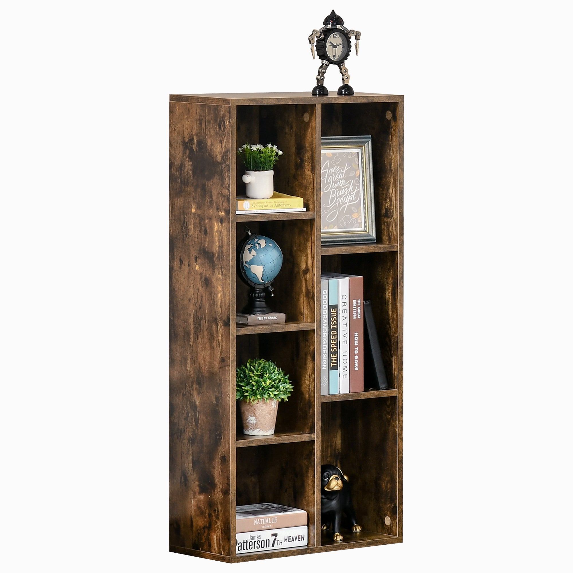 Kozy Seven-Cube Bookcase - Rustic Brown Wood Effect
