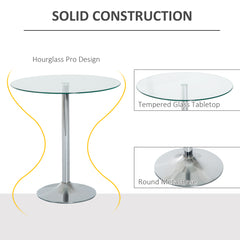 HOMCOM Round Bar Table Pub Bistro Wine Counter w/ Tempered Glass Top Chrome Stand, 70 x 70 x H74.5cm