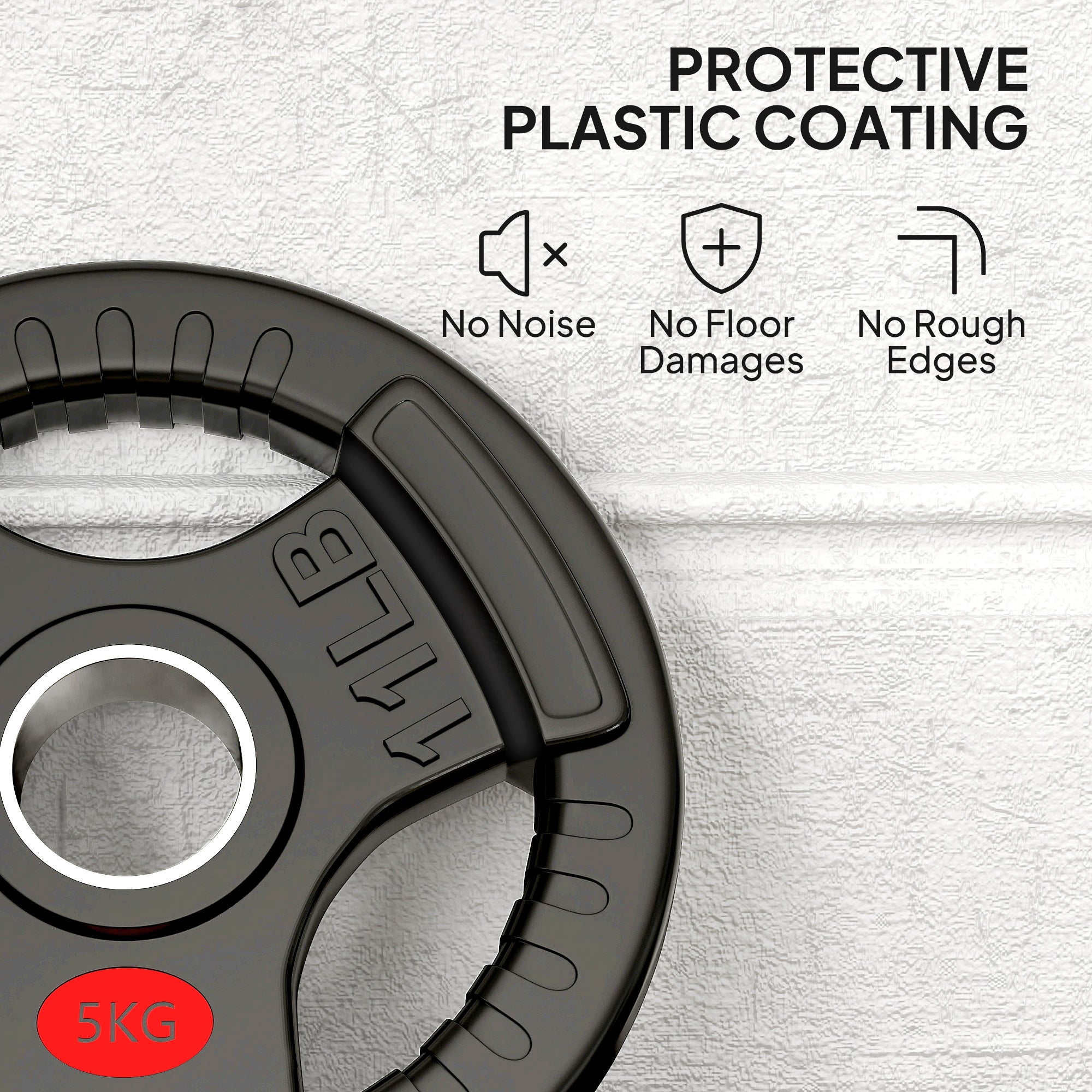 Kozy Olympic Weight Plates, 2"/5cm Weight Disc Pair with Tri-Grips, 2 x 5kg Dumbbell Plates for Weightlifting and Strength Training Home Gym Fitness Workout, Black