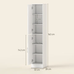 kleankin Tall Bathroom Cabinet with Mirror and Adjustable Shelf - High Gloss White