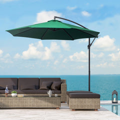 Outsunny Waterproof Banana Cantilever Parasol: 3m Hanging Umbrella with Crank & Cross Base, Outdoor Sun Shelter, Verdant Green | Aosom UK