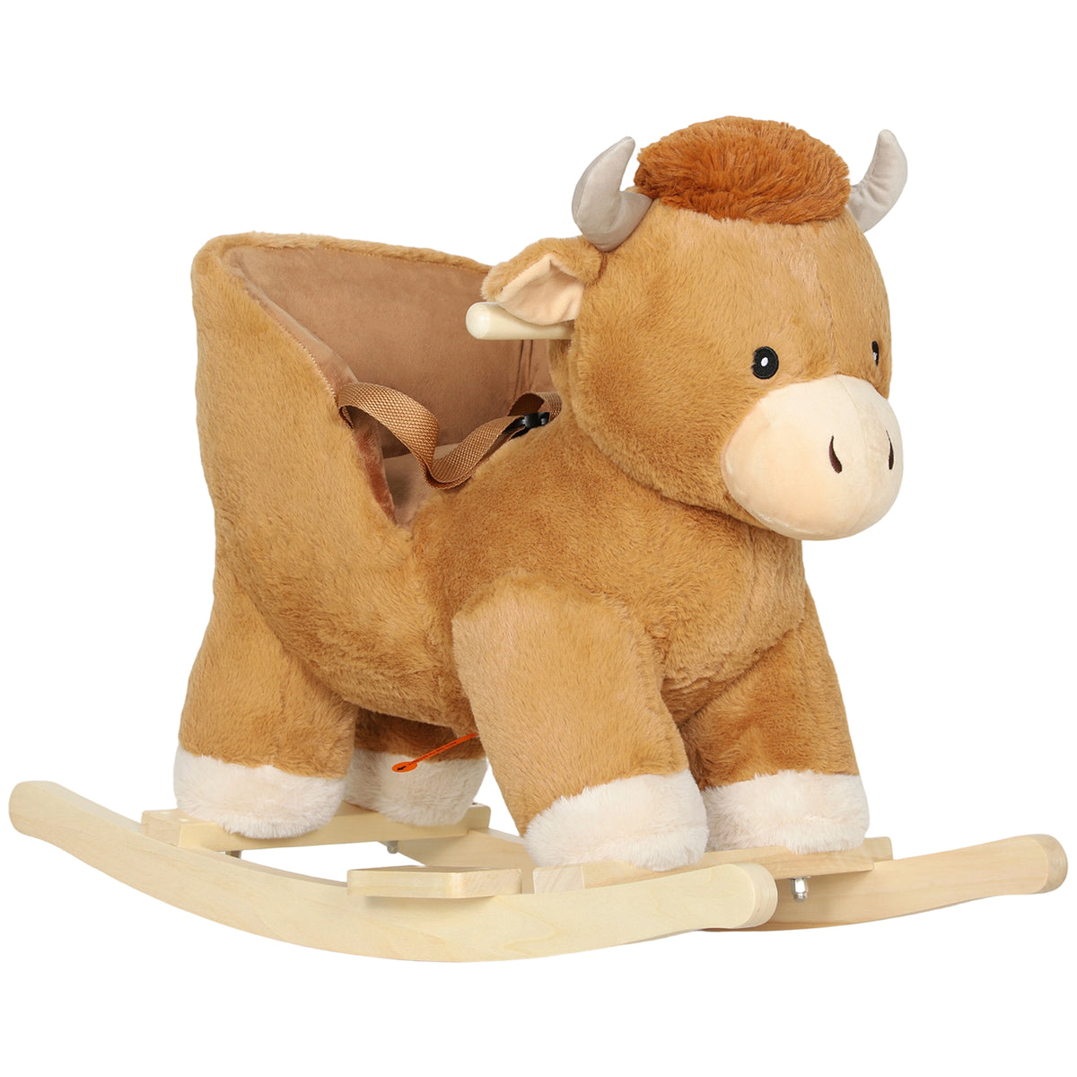 Kozy Baby Rocking Horse with Safety Belt, Wood Base, Animal Rocker for Children, Brown