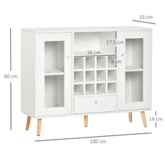 Kozy Modern Sideboard Storage Cabinet Kitchen Cupboard Dining Bar Server with Glass Doors, Drawer & 12-Bottle Wine Rack for Living Room, White