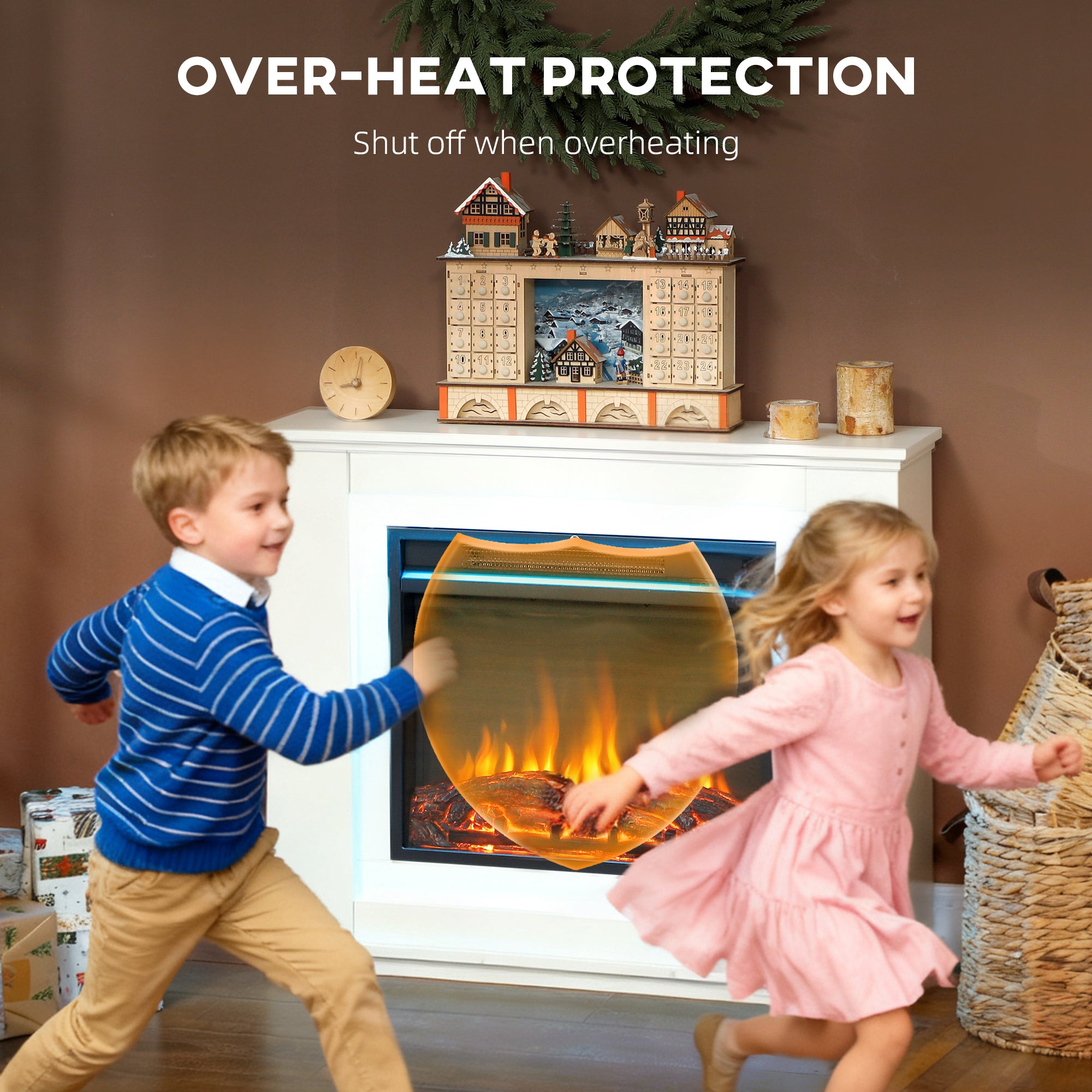 Kozy Electric Fireplace with Surround, 32" 2000W Inset Electric Fire and Mantel Reach up to 30 m² with 12 Colours Realistic Flame Effect & 5 Brightness, Remote & Timer for Living Room, White