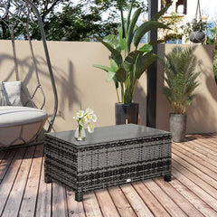 Outsunny Rattan Side Coffee Table, Patio Garden Furniture with Tempered Glass Top, Weather