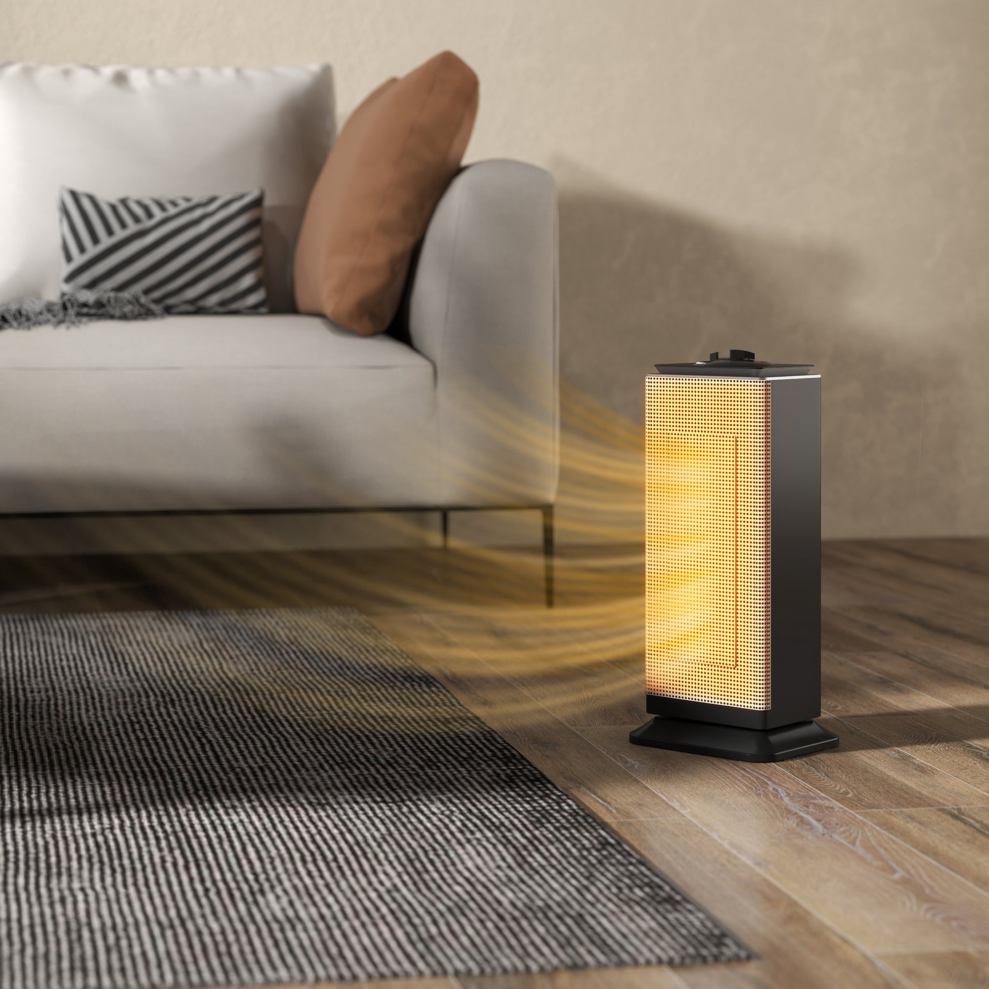 Kozy 2000W Ceramic Electric Heater with Fan, Oscillation - Black