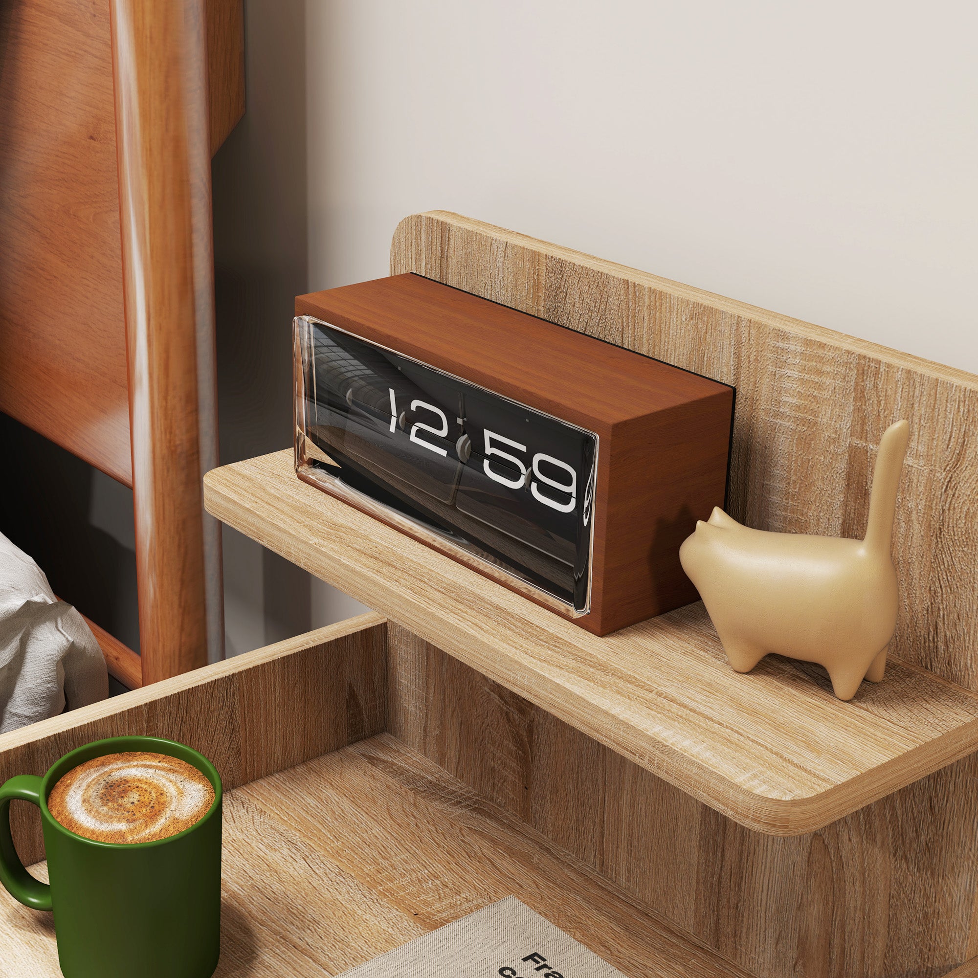 Kozy - Multi-Storage Bedside Table - White/Wood-Effect