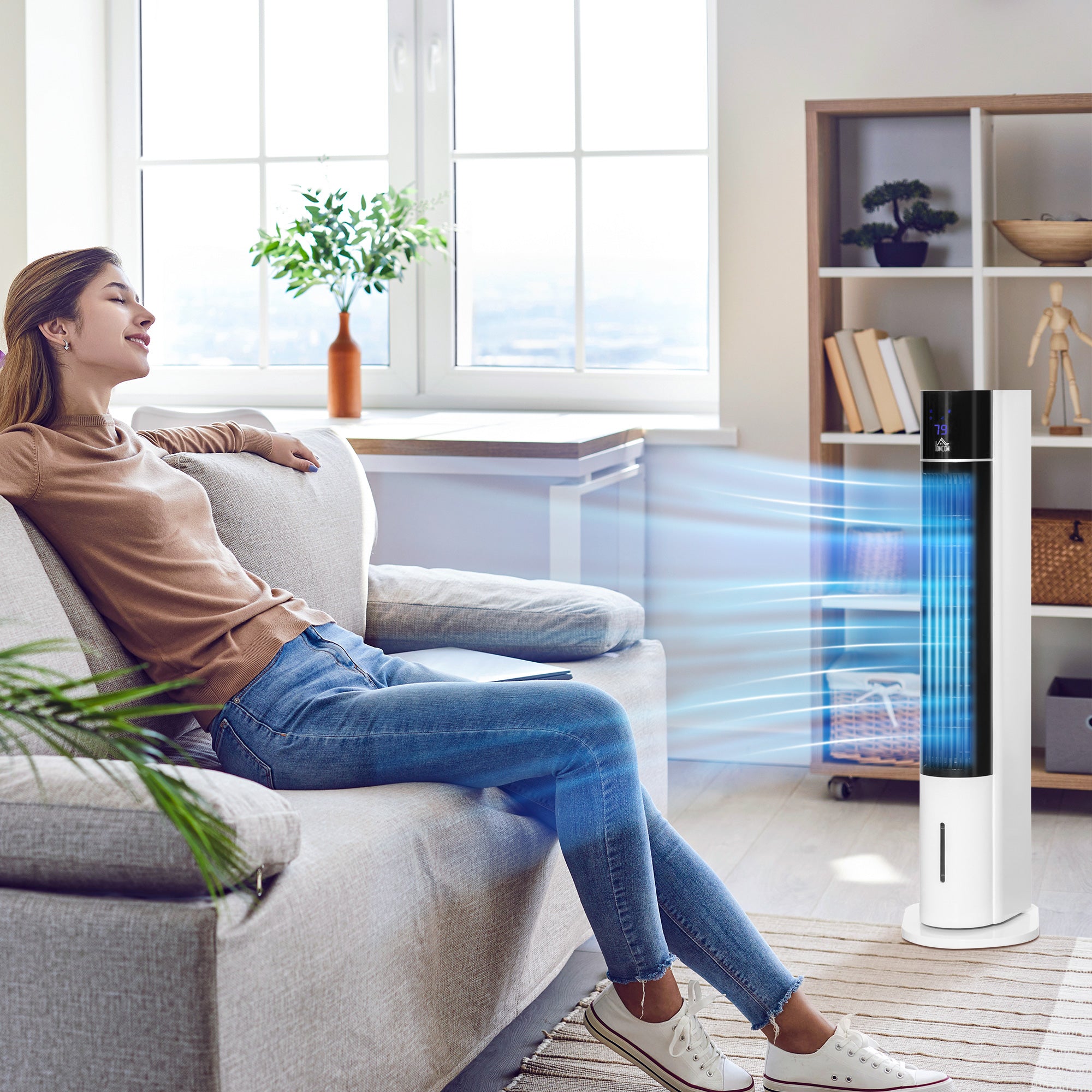 Kozy Portable Air Cooler, 3L Tank Evaporative Ice Cooling Tower Fan with 3 Modes, 3 Speeds, Remote, Timer, 60° Oscillating, Portable Swamp Cooler for Home Bedroom, White