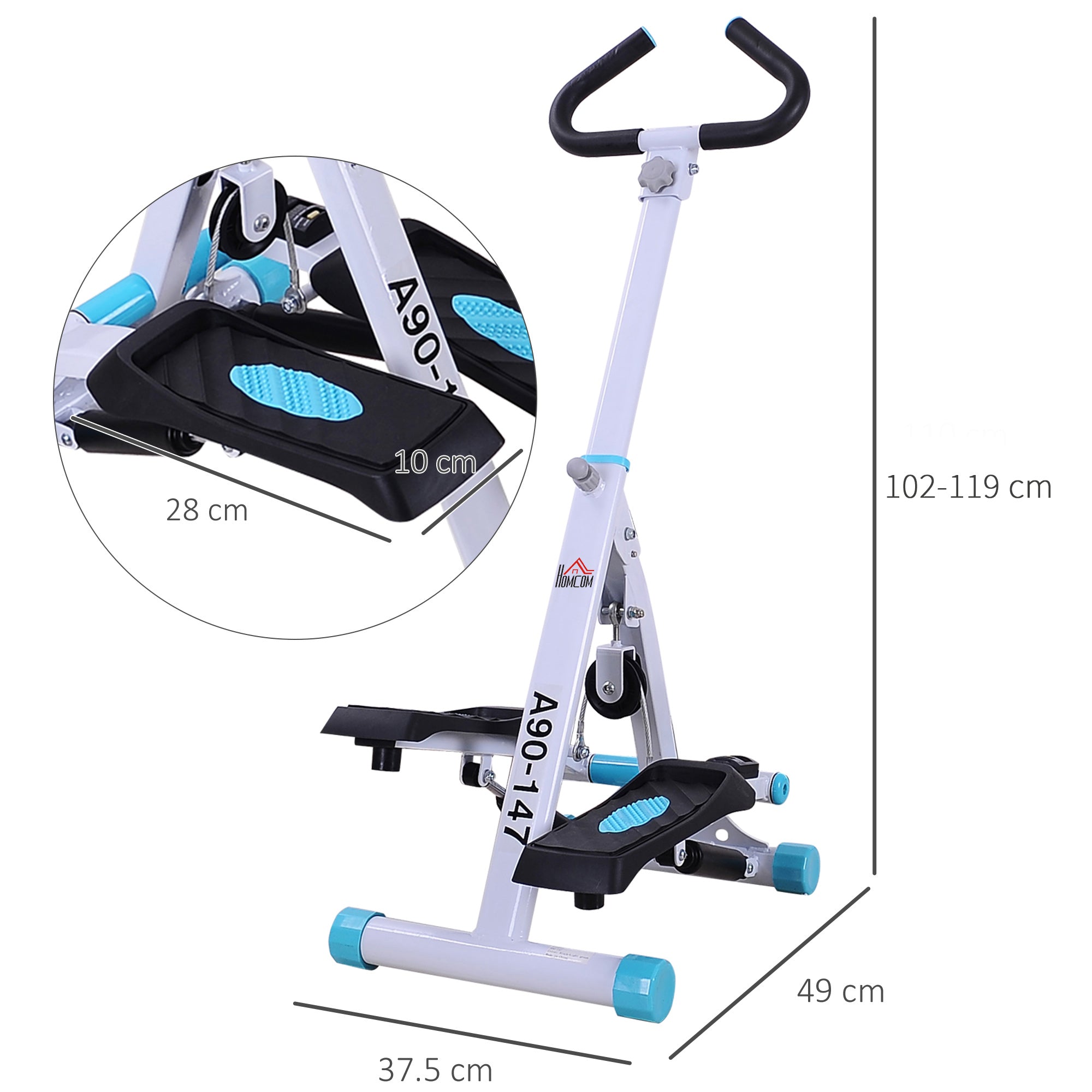 HOMCOM Stepper w/Handle Hand Grip Workout Fitness Machine For Fitness Aerobic Exercise Home Gym