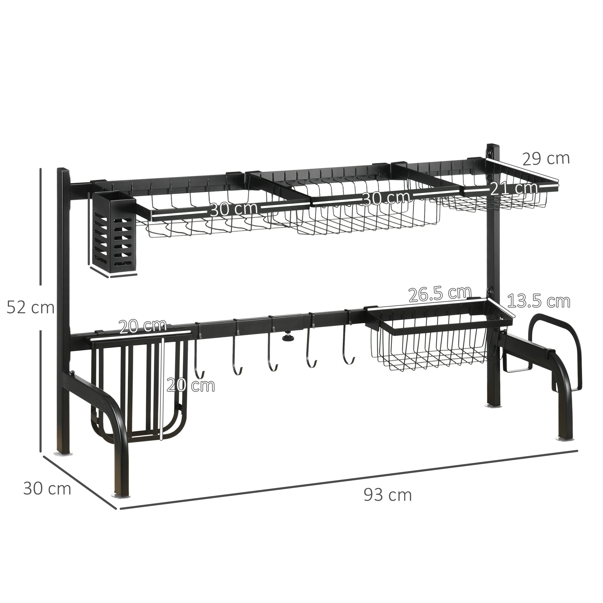 Kozy Space Saving 2 Tier Adjustable Dish Drainer Over The Sink Dish Drying Rack, Black