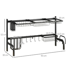 Kozy Space Saving 2 Tier Adjustable Dish Drainer Over The Sink Dish Drying Rack, Black