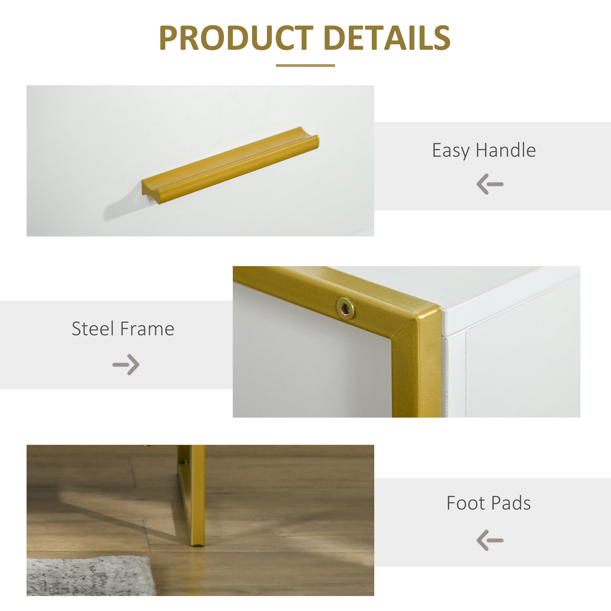 Kozy Set of Two Elegant Bedside Tables - White/Gold-Tone