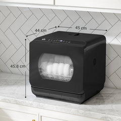 Kozy - Table Top Dishwasher with Built-in 6L Water Tank, Mini Countertop Dishwasher with 6 Programs, 4 Place Settings, Black