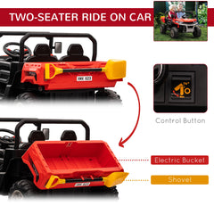 HOMCOM 12V Two-Seater Kids Electric Ride-On Car, with Electric Bucket, Remote Control - Red | Aosom UK