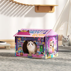 Kozy 2 in 1 Gaming Style Cardboard Cat House with Scratching Board & Catnip for Indoor Cats, Pink