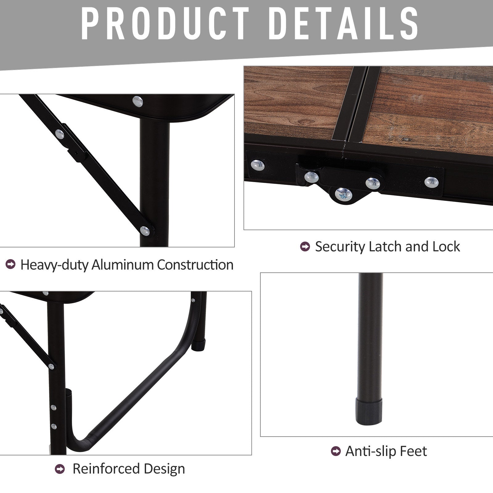 Outsunny Folding Camping Table, 3ft Height Adjustable, MDF, Portable for Outdoor Activities, Cream.