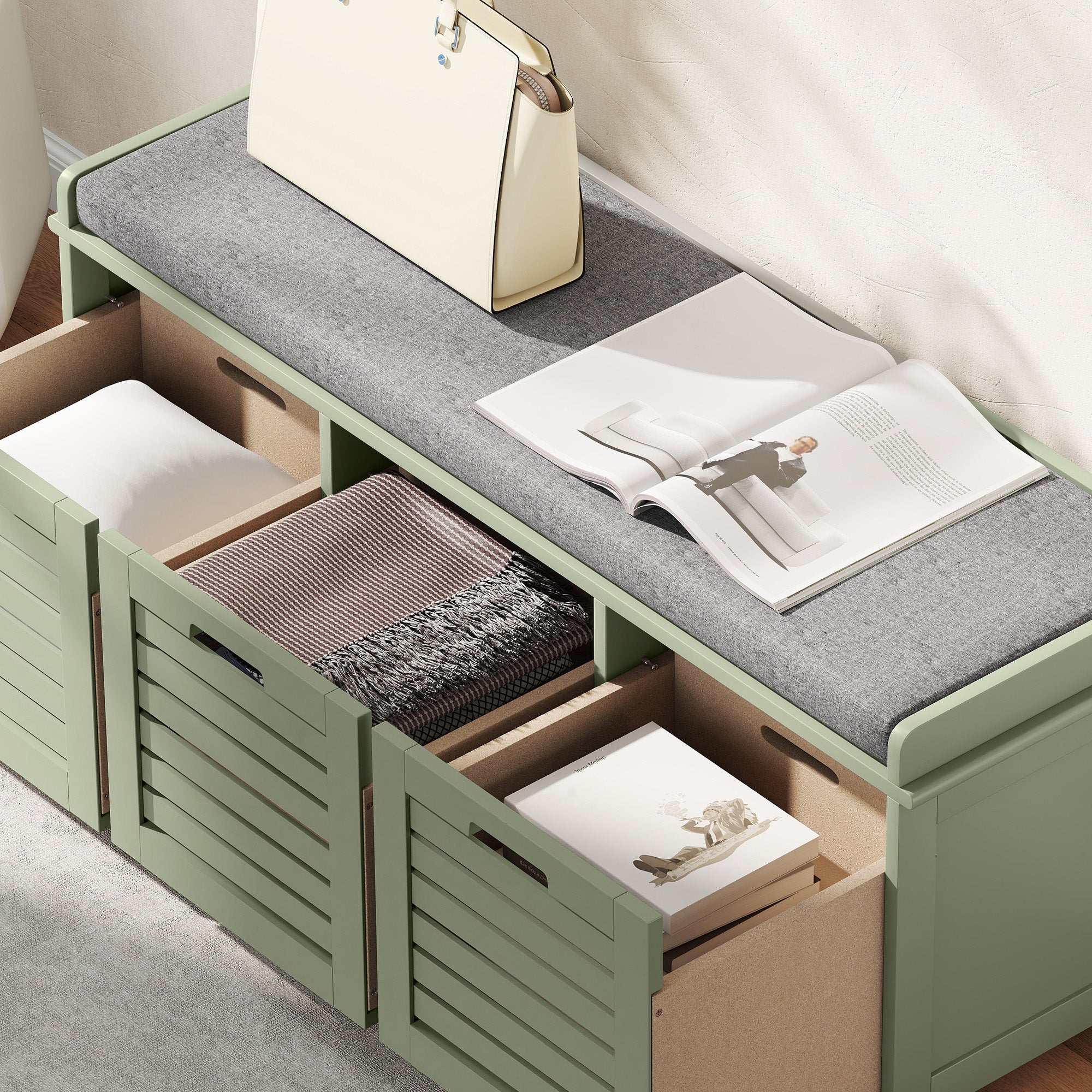 Kozy - 3-Drawer Shoe Storage Bench - Green