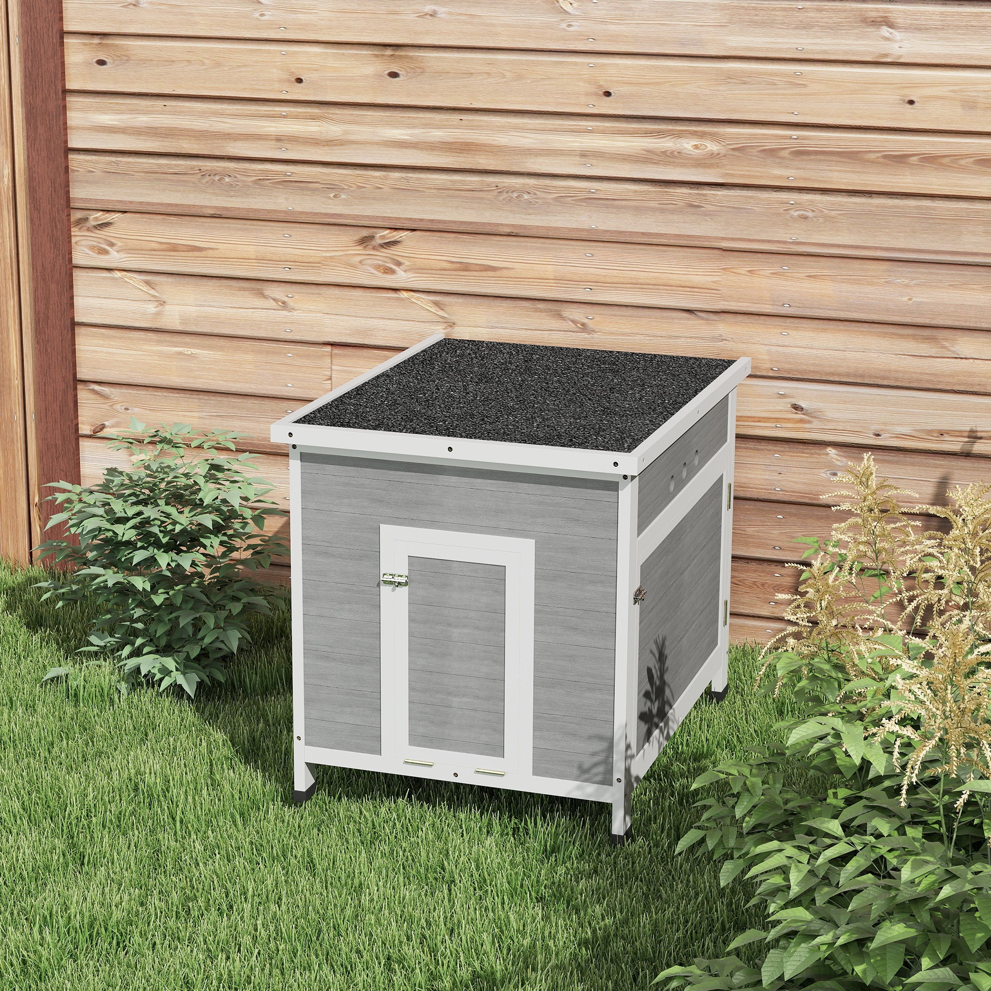 Kozy - Wooden Duck House with Ramp, Double Doors, Openable Asphalt Roof, Ventilation Holes, Removable Base, Light Grey