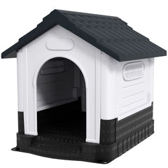 PawHut Plastic Dog Kennel with Windows, for Garden Patio, Medium and Large Dogs, 101 x 88 x 99cm - Grey | Aosom UK