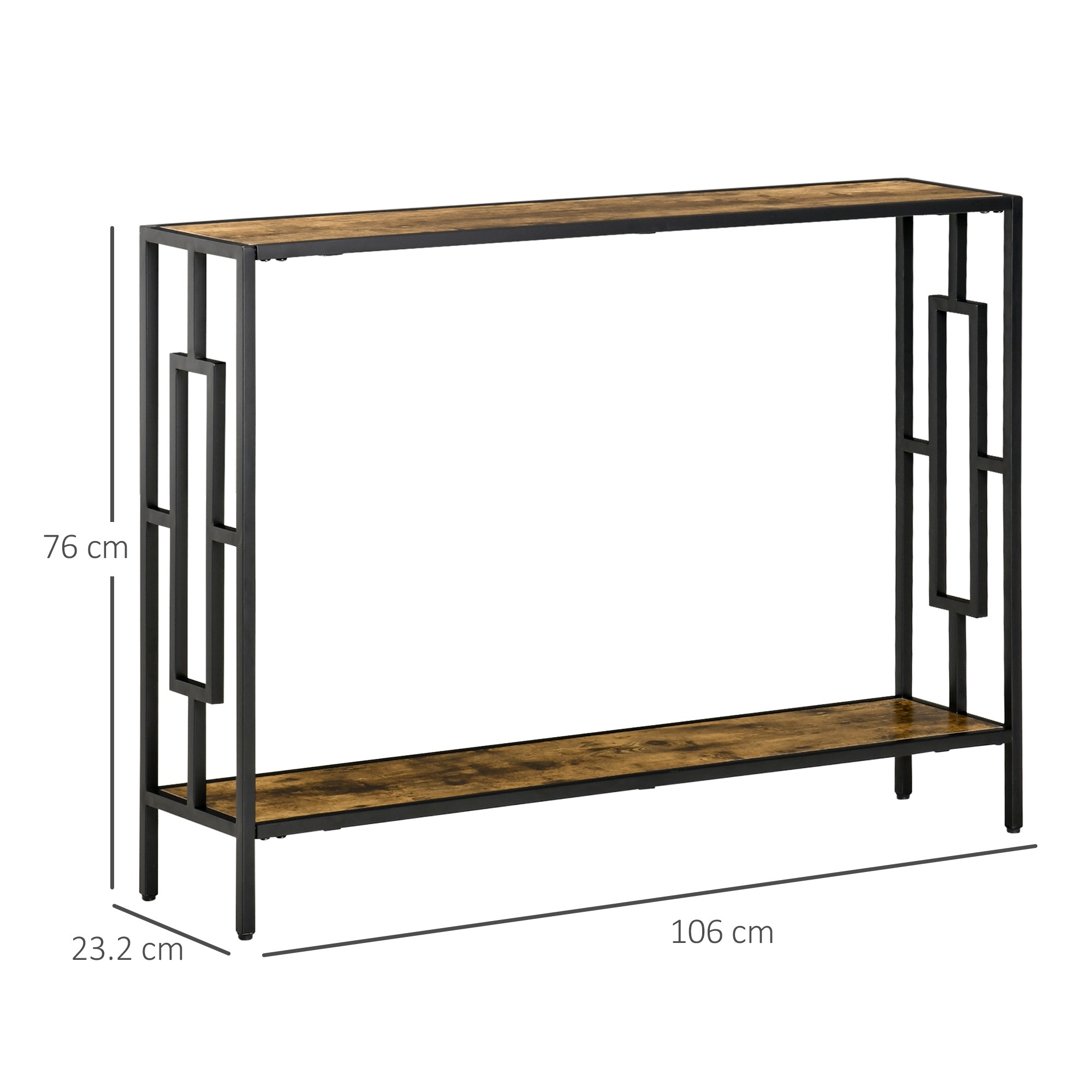 Kozy Industrial Console Table with Storage Shelf, Narrow Hallway Dressing Desk with Metal Frame for Living Room, Bedroom, Rustic Brown