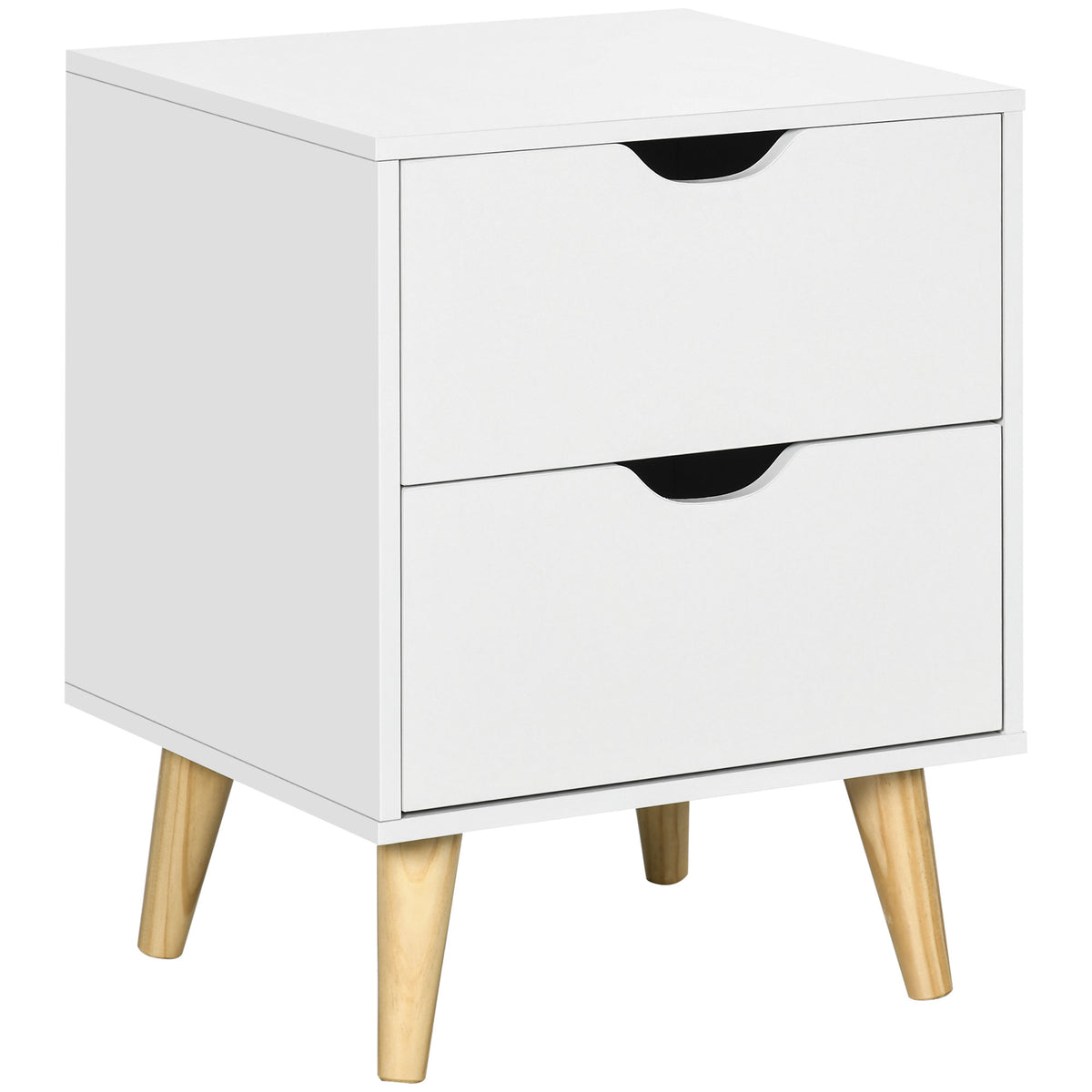 Kozy Bedside Table, Bedside Cabinet with 2 Drawers, Side End Table with Pine Wood Legs for Bedroom Living Room, White
