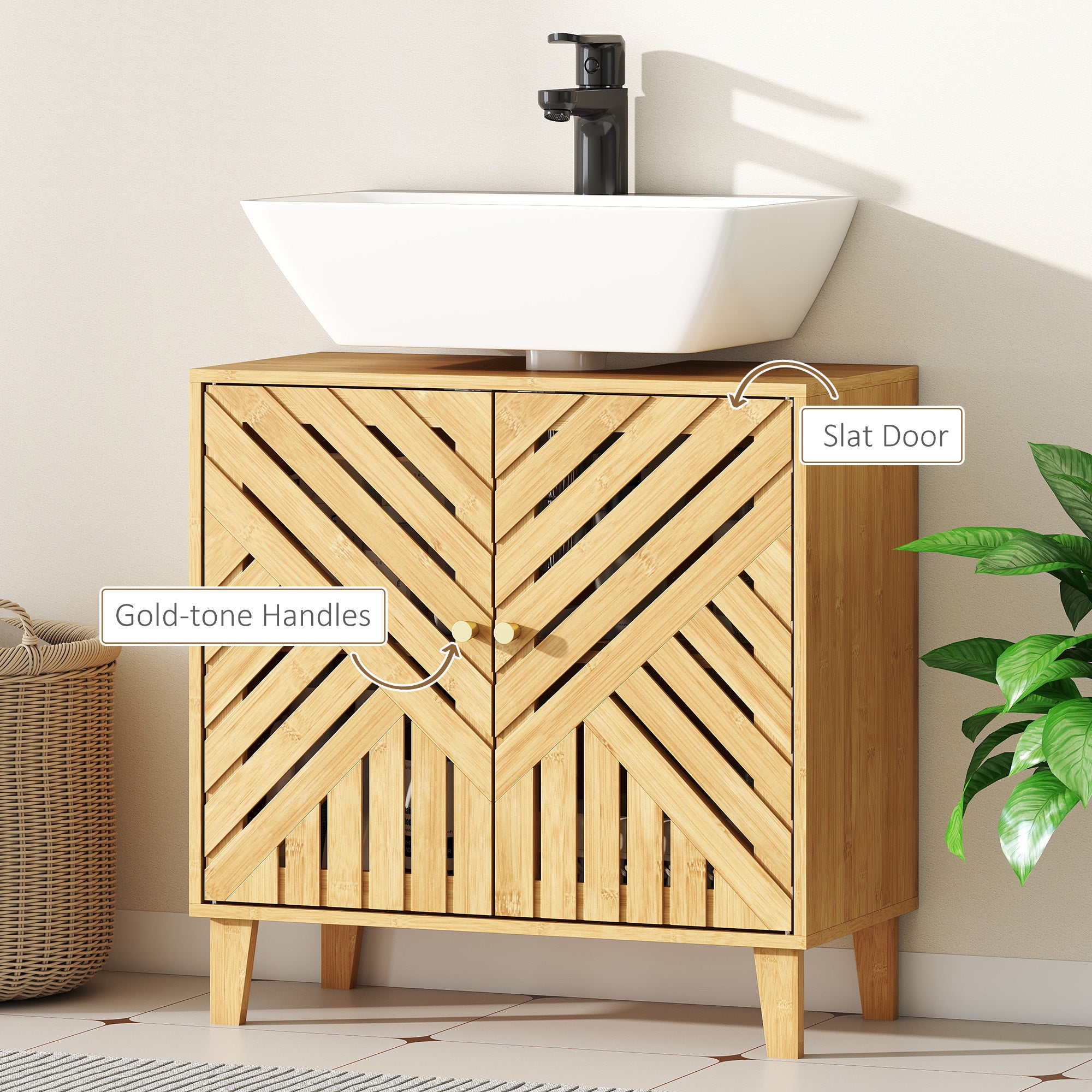 Kozy - Bamboo Bathroom Under Sink Cabinet with Adjustable Shelf for Basin without Pedestal - Natural