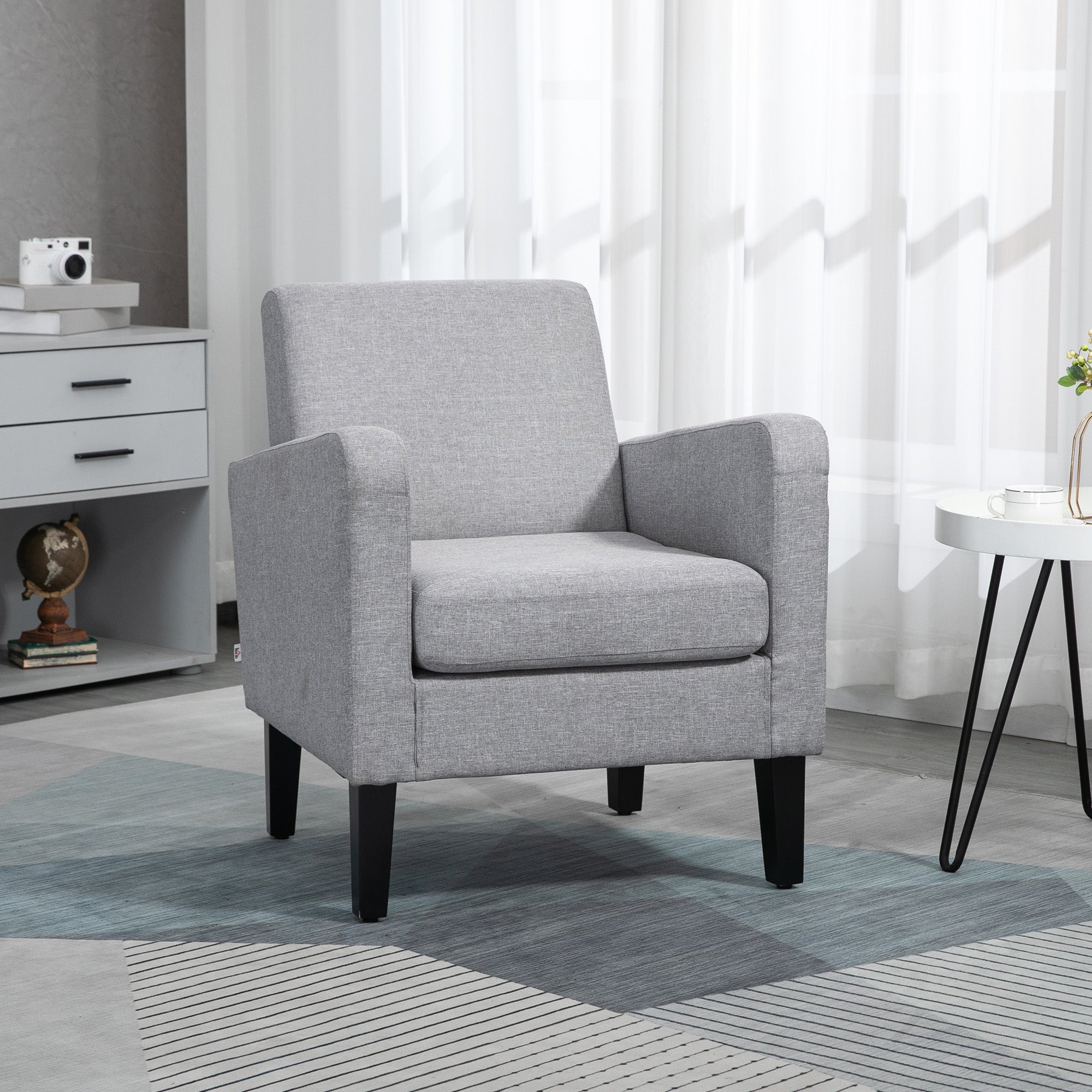 HOMCOM Modern Accent Chair, Occasional Chair with Rubber Wood Legs for Living Room, Bedroom, Light Grey