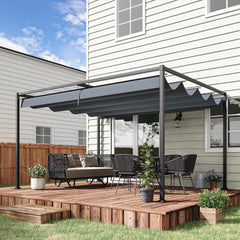 Kozy 4 x 3(m) Metal Outdoor Pergola with Retractable Roof, Outdoor Gazebo with Drainage Holes for Garden, Patio, Lawn, Grey