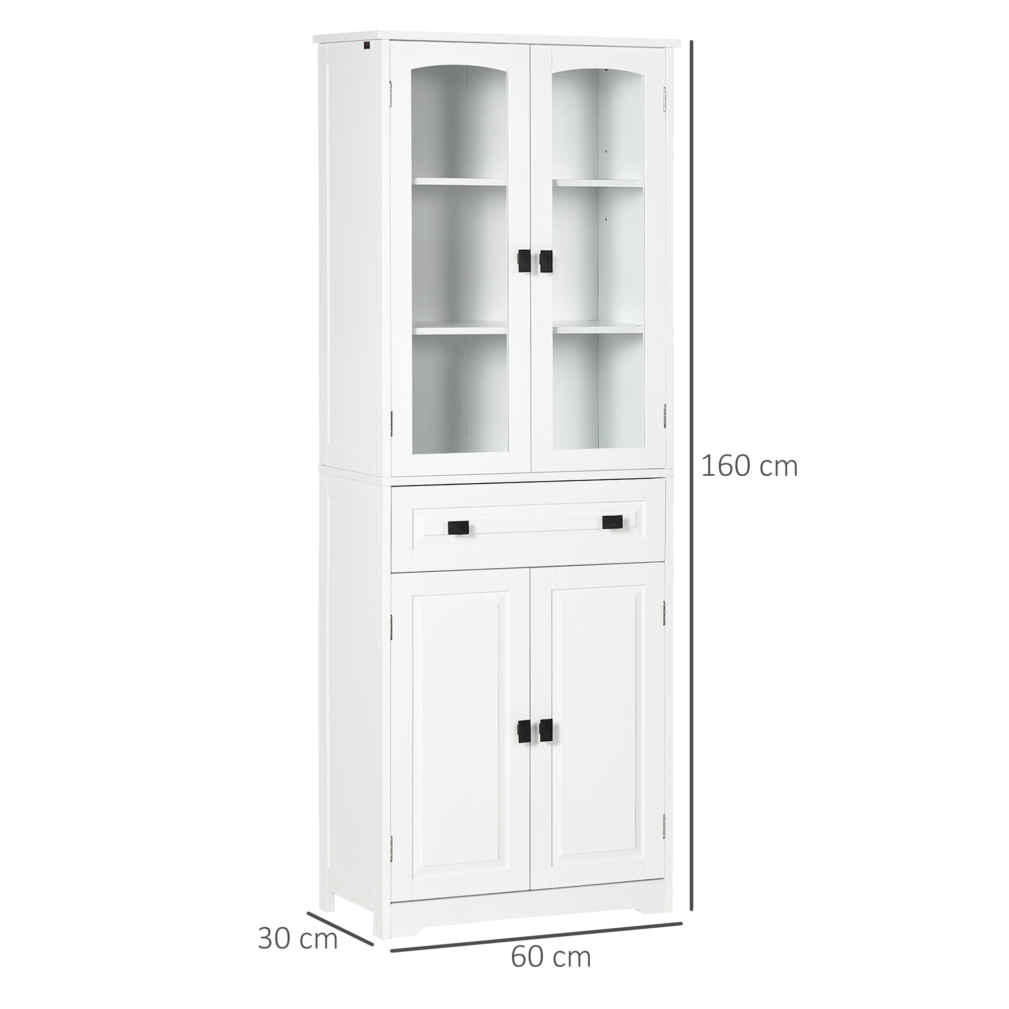HOMCOM Kitchen Cupboard, Freestanding Storage Cabinet w/ 2 Adjustable Shelves, Drawer & Glass Door for Living Room, Dining Room, 160cm | Aosom UK