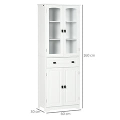 HOMCOM Kitchen Cupboard, Freestanding Storage Cabinet w/ 2 Adjustable Shelves, Drawer & Glass Door for Living Room, Dining Room, 160cm | Aosom UK