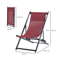 Outsunny Garden Deck Chairs, Set of 2, Folding, Portable for Beach/Patio, Durable, Red