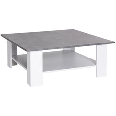 Kozy Square Coffee Table, Wooden Coffee Table with Storage, Cocktail Center Tea Table for Home Office, 80W x 80D x 31.5Hcm, Grey and White