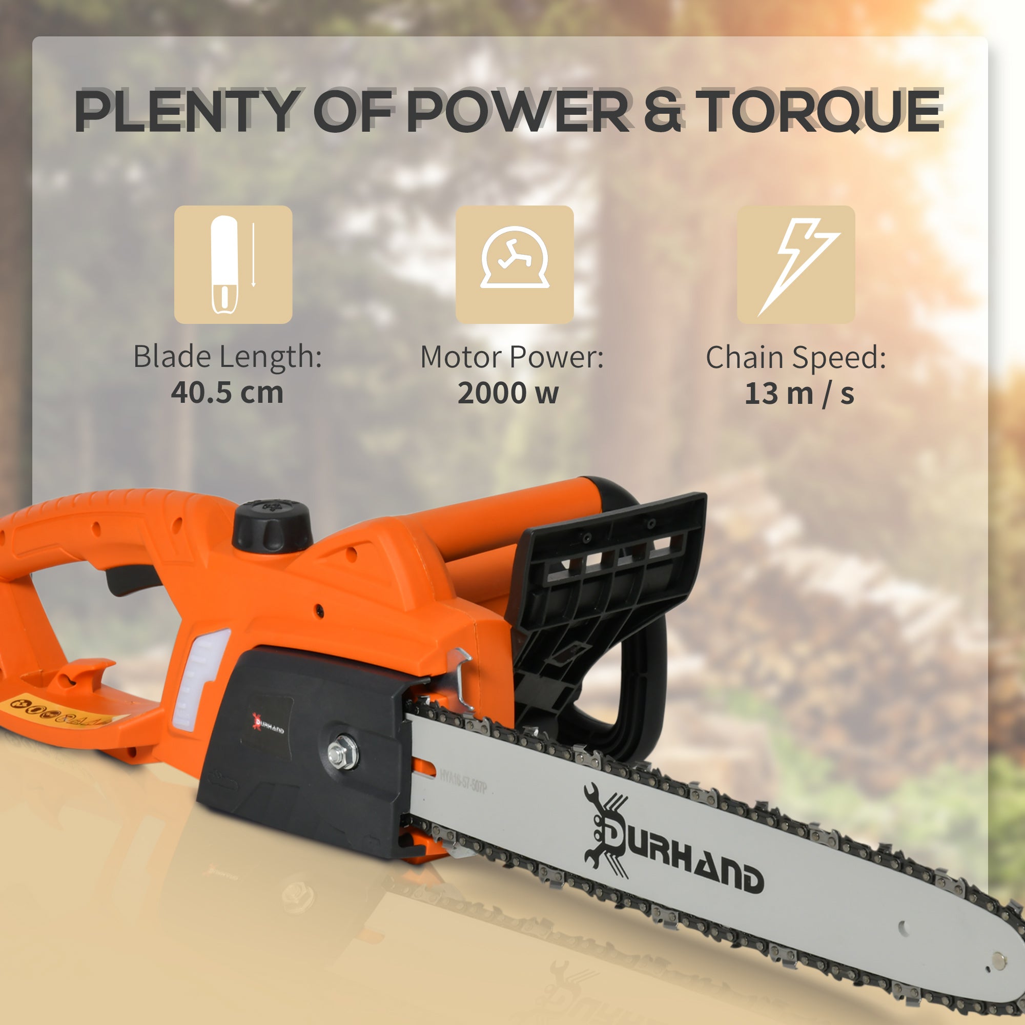 Kozy 2000W Powerful Electric Chainsaw, 16" Aluminium Blade Portable Corded Chain Saw, 7250rpm Chain Saw for Garden Tree Pruning, 13m/s Chain Speed Auto Chain Lubrication to Cut Wood, Orange