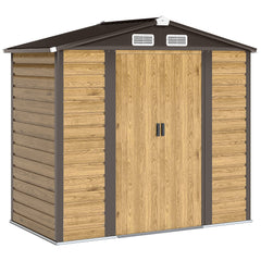 Kozy - 7 x 4ft Garden Shed, Easy to Assemble, Upgraded Galvanised Steel Frame with Foundation Kit, Double Doors with Lock, Outdoor Metal Shed with Vents and Gloves, Garden Storage Shed, Natural