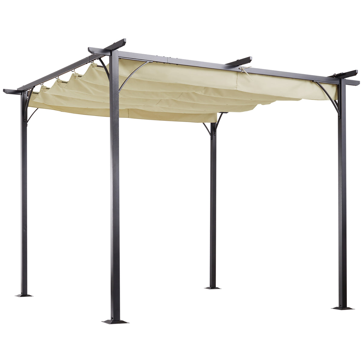 Kozy 3 x 3(m) Metal Pergola with Retractable Roof, Garden Gazebo Metal Pergola Canopy. Outdoor Sun Shade Shelter for Party BBQ, Beige