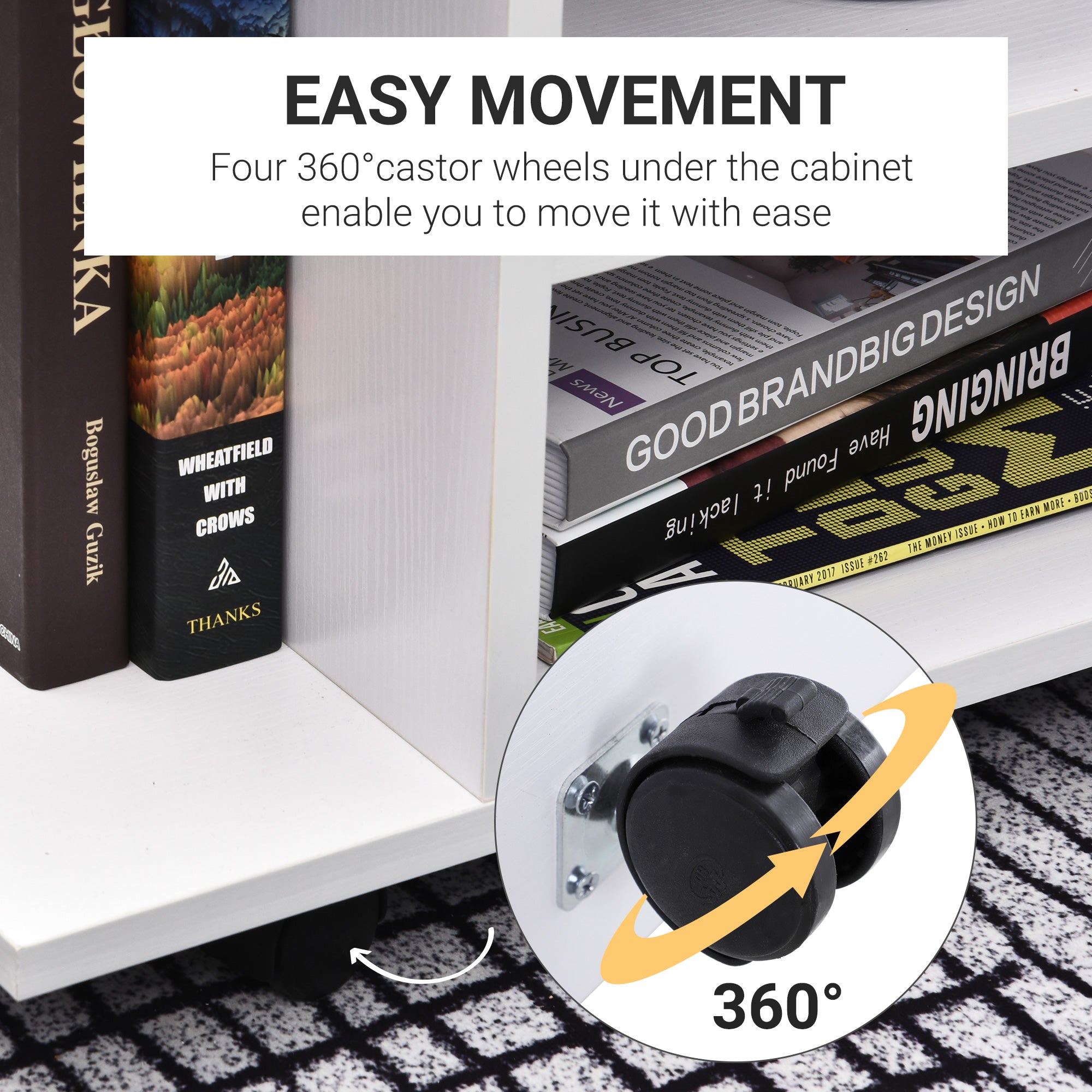 Kozy Modern TV Cabinet Stand Storage Shelves Table Mobile Bedroom Furniture Bookshelf Bookcase White