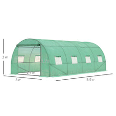 Kozy Walk-in Polytunnel Greenhouse, Outdoor Garden Tunnel Greenhouse Tent with Zipped Roll-Up Door and 8 Mesh Windows, 6 x 3M