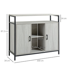 Kozy Modern Sideboard, Steel Frame Storage Cabinet with 2 Doors and Adjustable Shelves for Living Room, Hallway, Light Grey