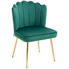 Glam Velvet-Feel Shell Accent Chair, HOMCOM Luxe Vanity Makeup Seat, Metal Legs, Comfort Padding, Green | Aosom UK