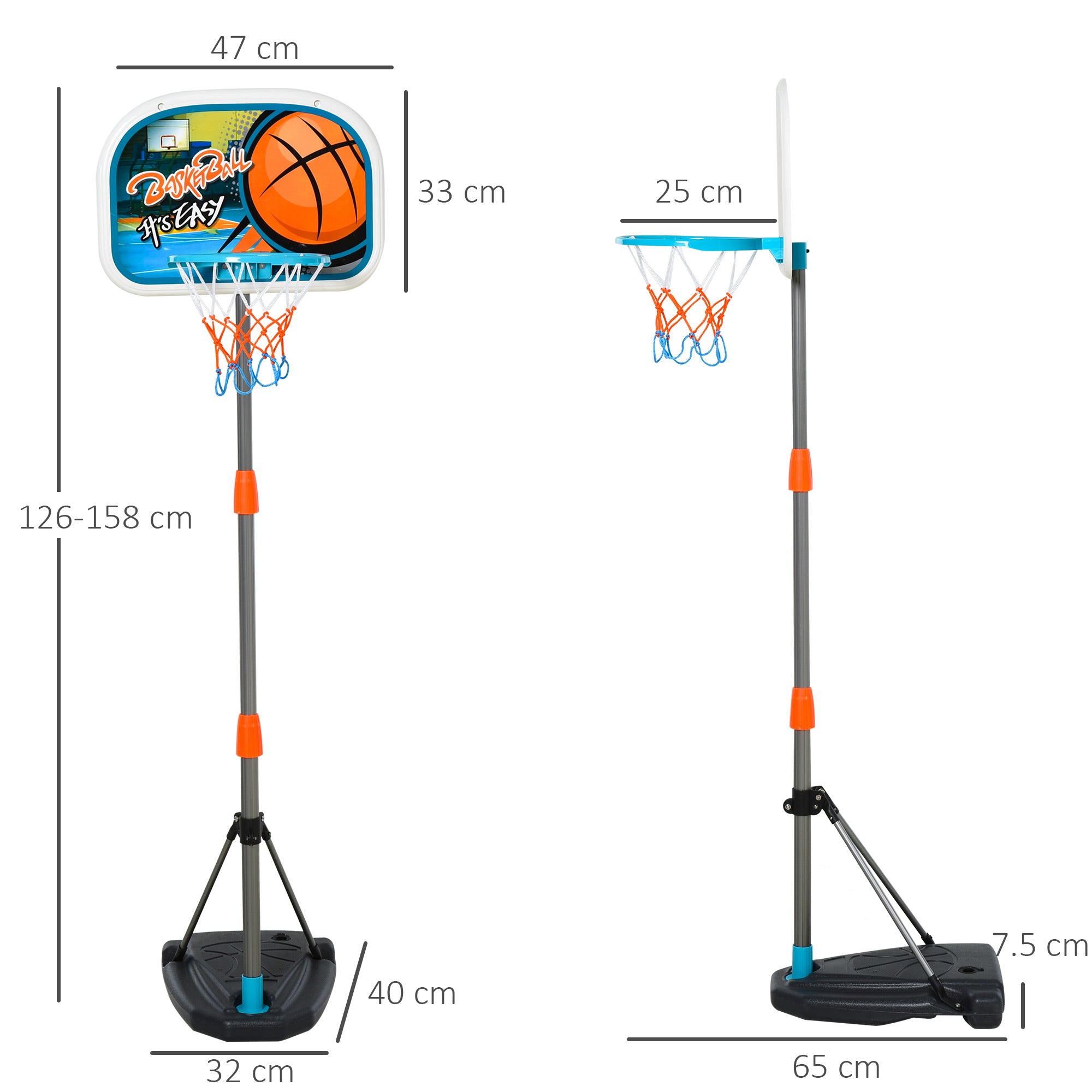 HOMCOM Kids Basketball Hoop Stand, Height Adjustable, Aluminium with Ball, Encourages Active Play