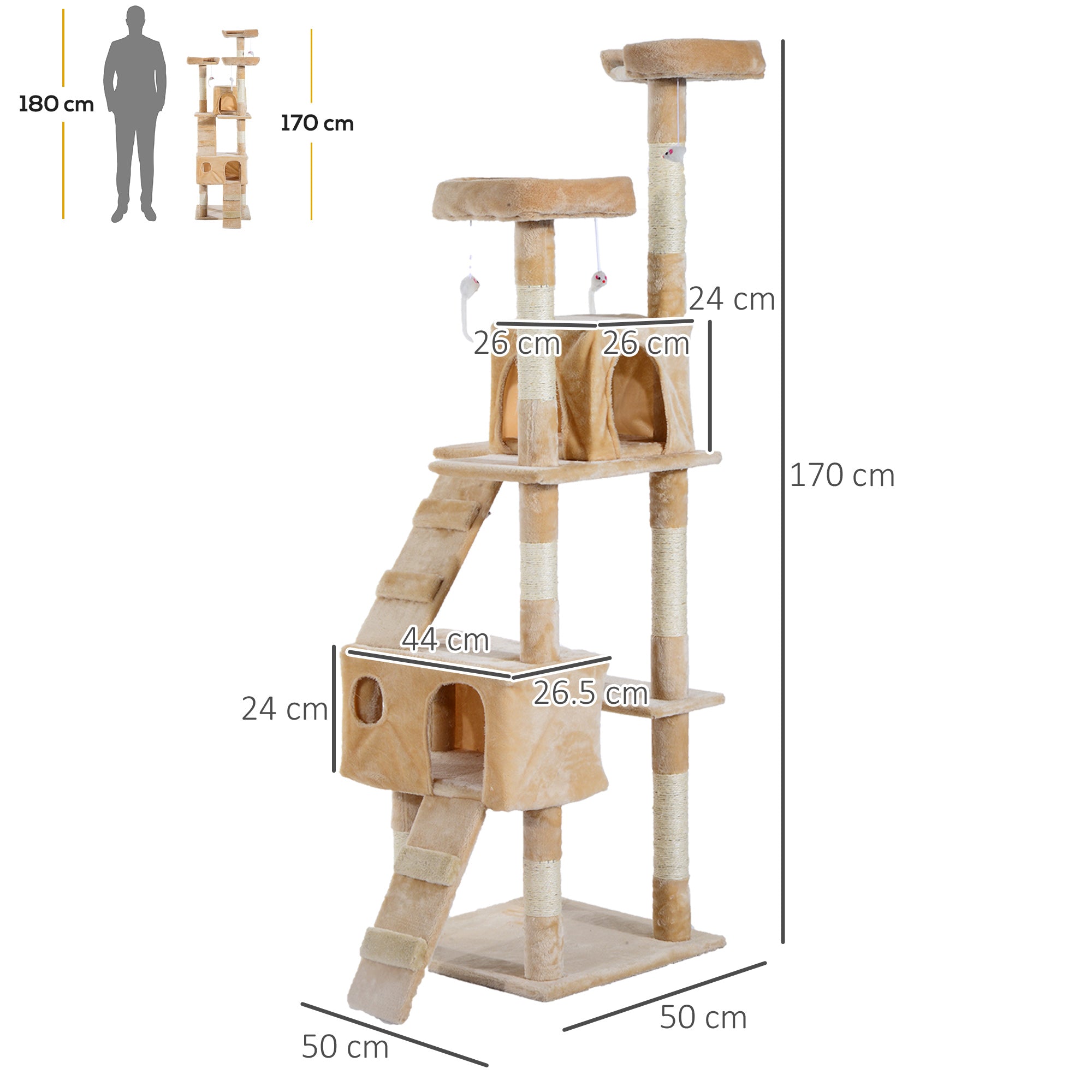 PawHut Deluxe Cat Tree, Kitten Scratching Post, Climbing Tower Activity Centre, Plush, Cream