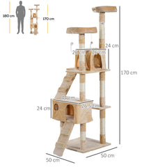 PawHut Deluxe Cat Tree, Kitten Scratching Post, Climbing Tower Activity Centre, Plush, Cream