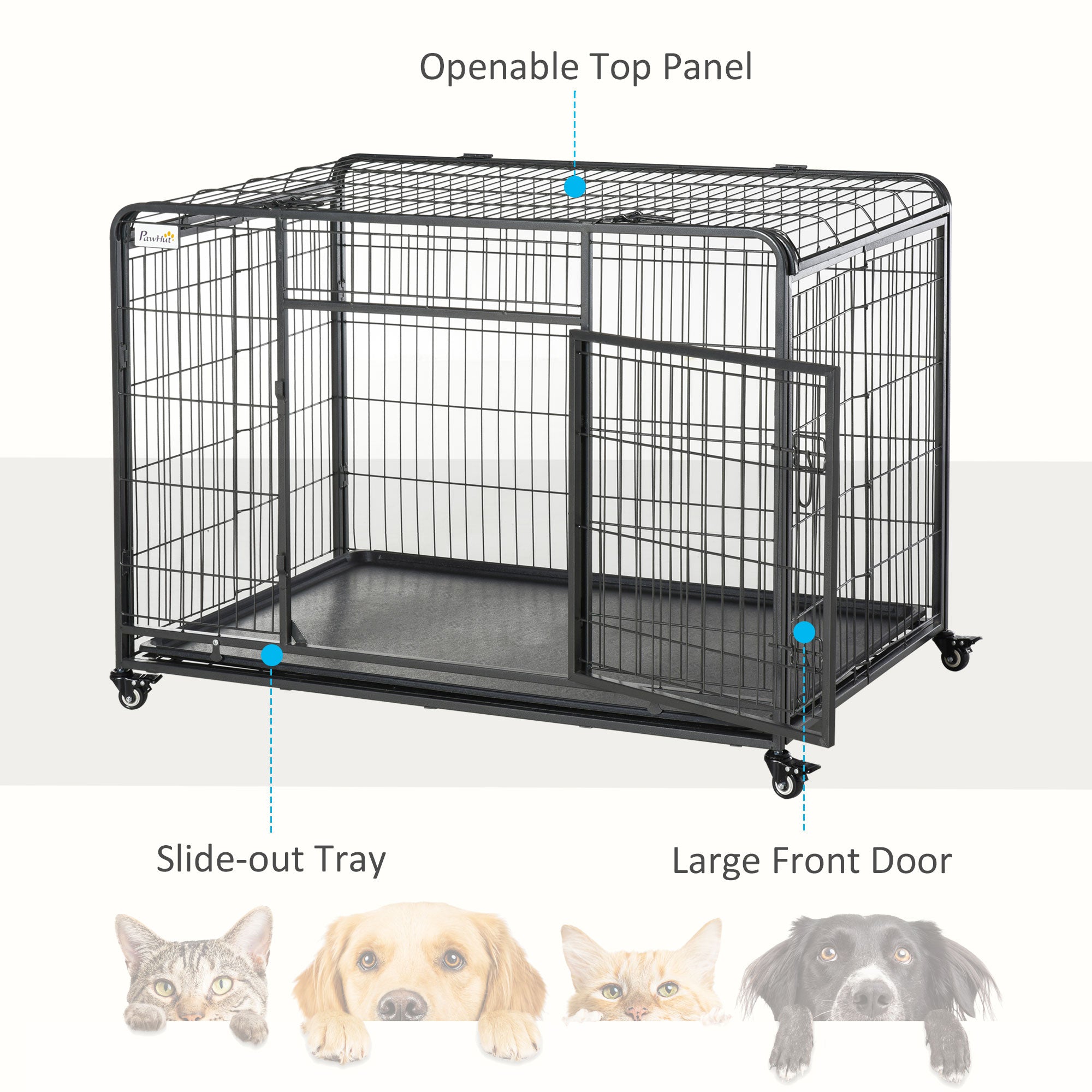 Kozy Metal Dog Cage Kennel Locking Door & Wheels Removable Tray Openable Top For Extra Large Pets 125 x 76 x 81 cm